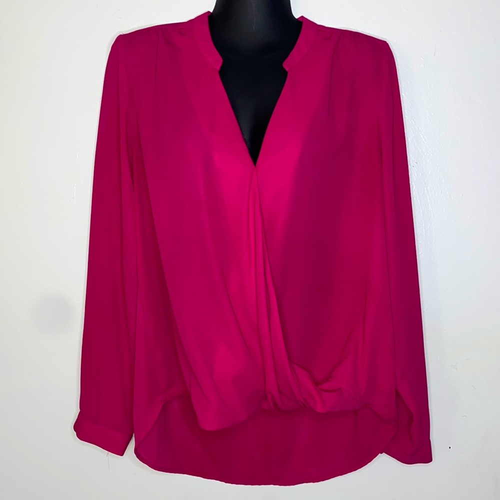 Women's Fuchsia Long-Sleeve Draped Blouse